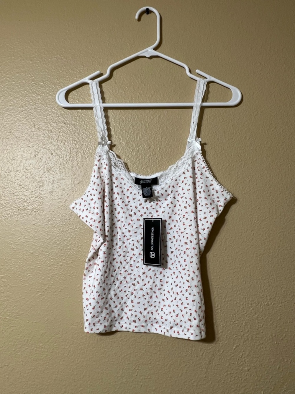 Women’s White Floral Lace-Trim Cami Tank Top